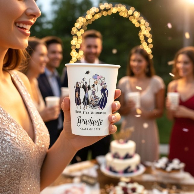 Elegant Fun Graduate Tossed Cap Class of 2026  Paper Cups (Creator Uploaded)