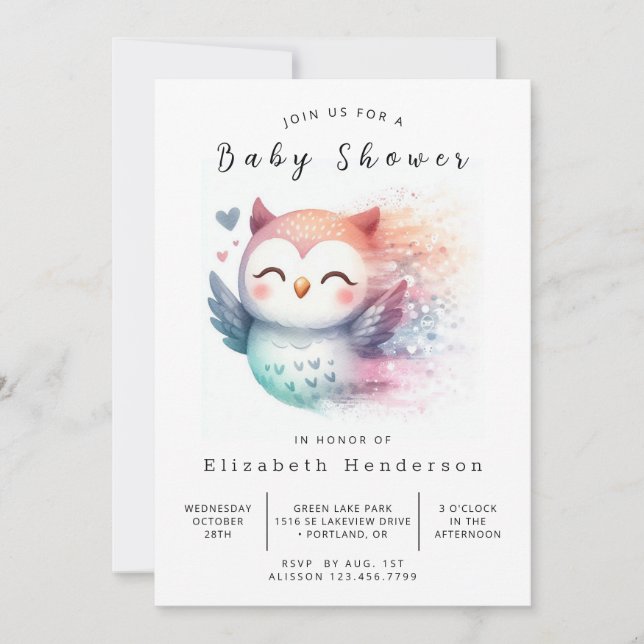 Elegant Fun Owl Baby Shower Invitation (Front)