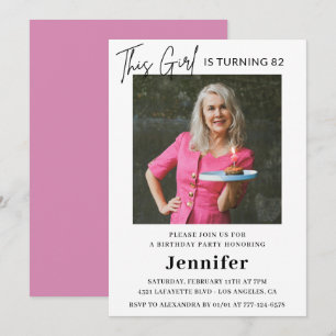 Elegant Fun Pink Photo 82nd birthday  Invitation