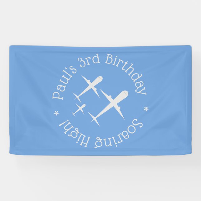Elegant Fun Three Aeroplanes on Blue, Personalised Banner (Horizontal)