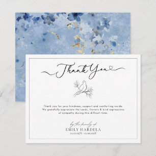 Elegant Funeral Card with Dove Golden Blue Floral