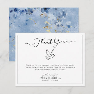 Elegant Funeral Card with Dove Golden Blue Flower