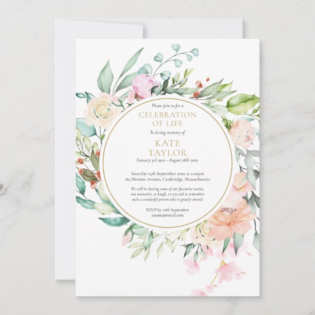 Elegant Funeral Celebration of Life Floral Invitation (Front)