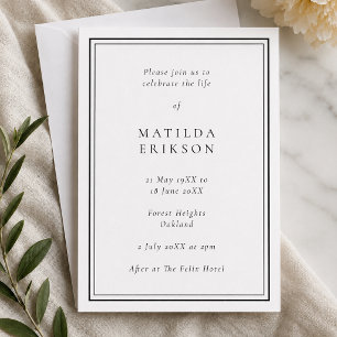Elegant Funeral   Classic Celebration of Life Invitation