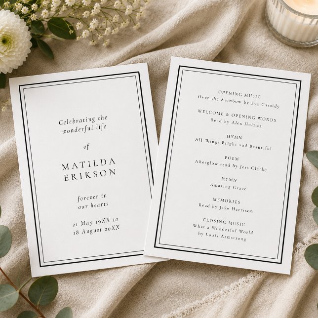 Elegant Funeral | Classic Order of Service Programme (Personalized funeral program with classic border for memorial order of service details.)