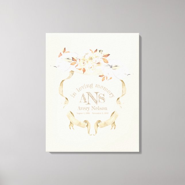 Elegant Funeral Cream Rose Monogram Crest  Canvas Print (Front)