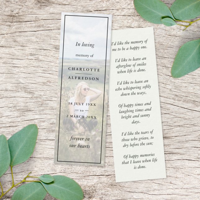 Elegant Funeral Favour Memorial Photo Bookmark Car Mini Business Card (Creator Uploaded)