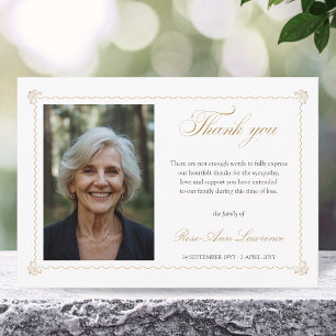 Elegant Funeral Gold Fine Line Photo Thank You Card