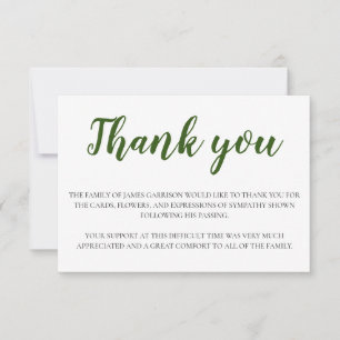 Elegant Funeral Green And White Thank You Card