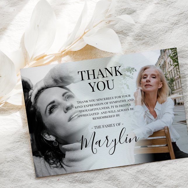 Elegant Funeral Memorial Before & After Photo Thank You Card (Creator Uploaded)