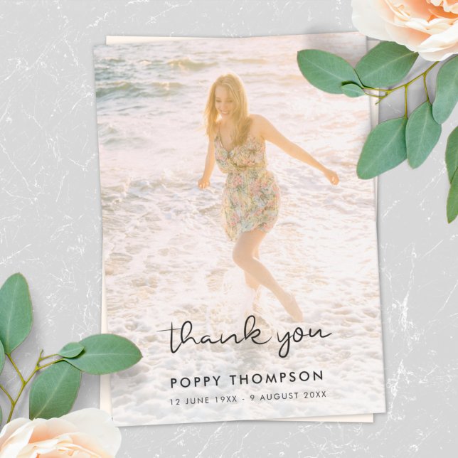 Elegant Funeral | Memorial Photo Chic Sympathy Thank You Card (Creator Uploaded)