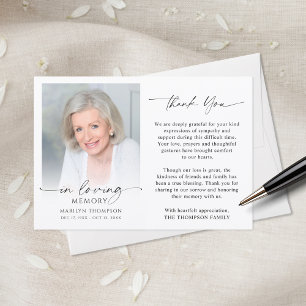 Elegant Funeral Memorial Photo In Loving Memory Thank You Card