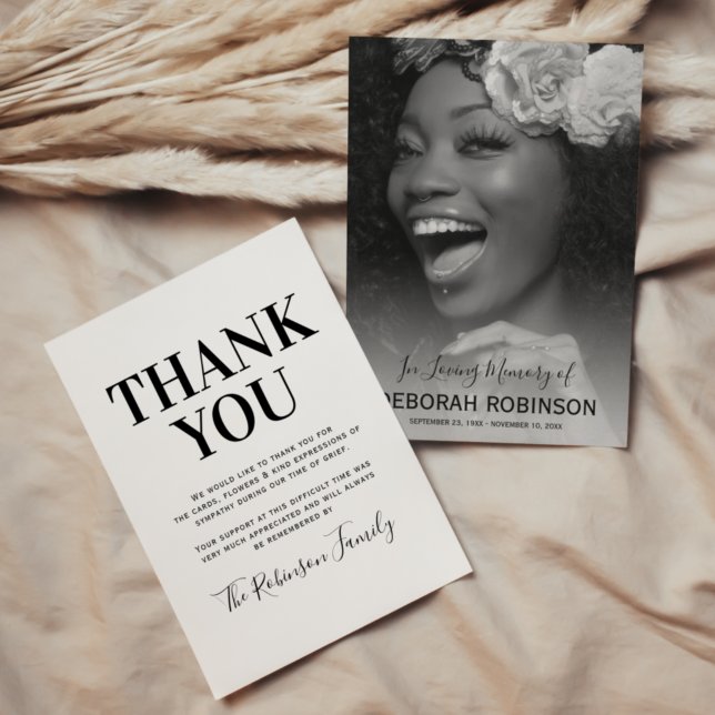 Elegant Funeral Memorial Photo Thank You Card (Creator Uploaded)