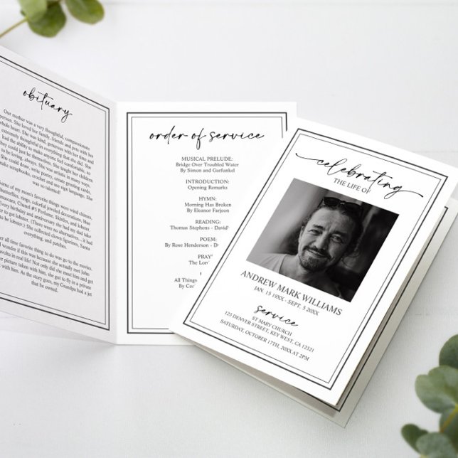 Elegant Funeral Order of Service Folded Program Card (Creator Uploaded)
