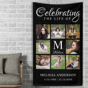 Elegant Funeral Photo Collage Celebration Of Life  Banner