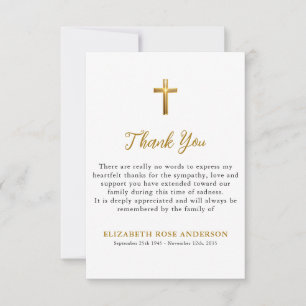 Elegant Funeral Religious Gold Cross Sympathy Thank You Card