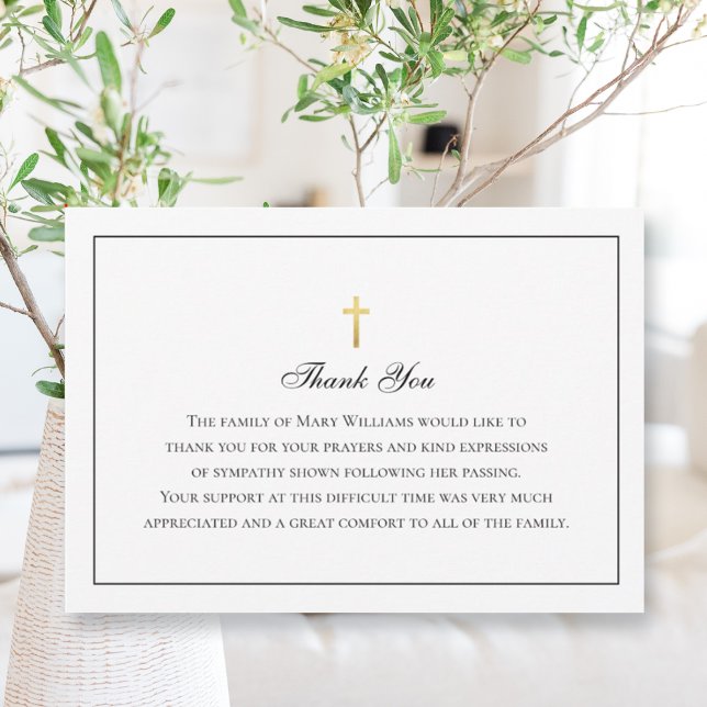 Elegant Funeral Religious Gold Cross Thank You Card (Creator Uploaded)