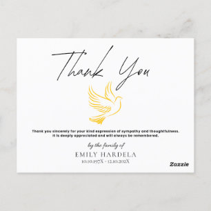 Elegant Funeral Thank You Card - Gold Dove