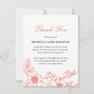 Elegant Funeral Thank You Note Coral Magnolia