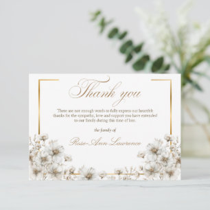 Elegant Funeral White Cosmos Flowers Gold Frame Thank You Card