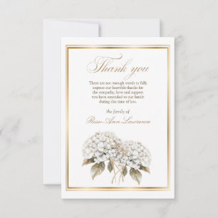 Elegant Funeral White Hydrangea Gold Frame Thank You Card