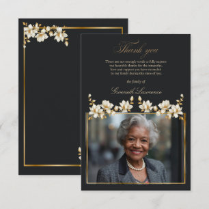 Elegant Funeral White Magnolia Gold Leaves Thank You Card