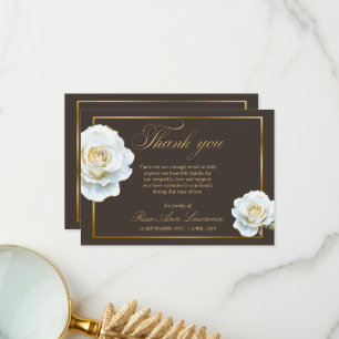 Elegant Funeral White Rose Gold Frame Thank You Card
