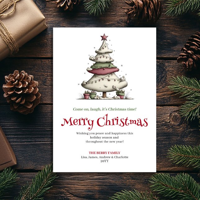 Elegant Funny Christmas Tree Hand Drawn Design Holiday Card (Elegant Funny Christmas Tree Hand Drawn Design Holiday Card)