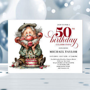 Elegant Funny Man 50th Birthday Humor Cartoon  Invitation