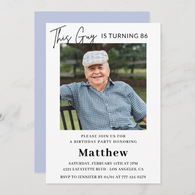 Elegant Funny Men Photo 86th birthday  Invitation (Front/Back)