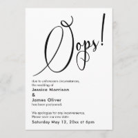 Elegant Funny "Oops!" Postponed Wedding Card
