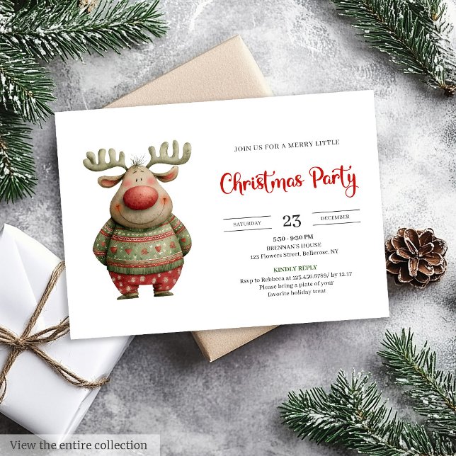 Elegant Funny Reindeer red green holiday card (Elegant Funny Reindeer red green holiday card)