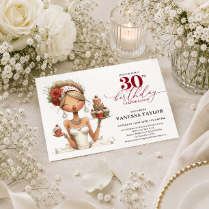 Elegant Funny Woman 30th Birthday Marsala Script I Invitation