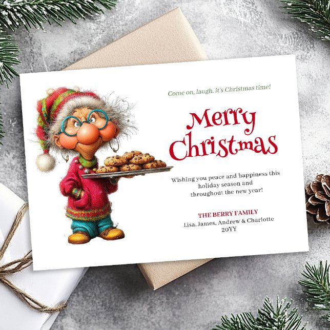 Elegant Funny Woman Comic Christmas Editable Card (Elegant Funny Woman Comic Christmas Editable Greeting Card

)