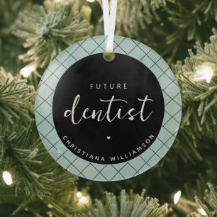 Elegant Future Dentist Check Pattern Personalised Glass Tree Decoration