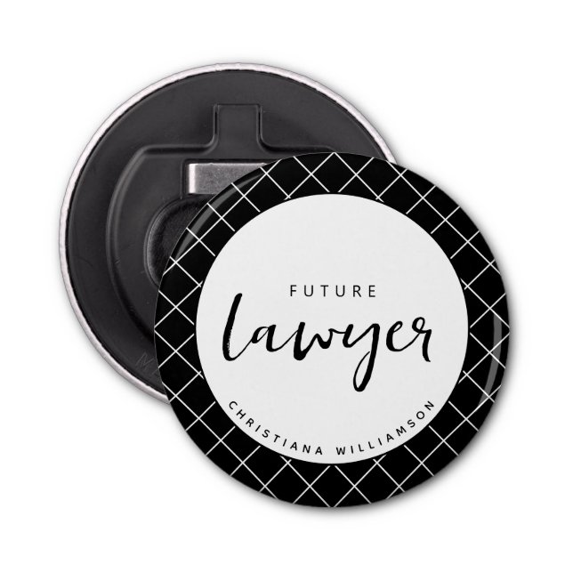 Elegant Future Lawyer Check Pattern Personalised Bottle Opener (Front)