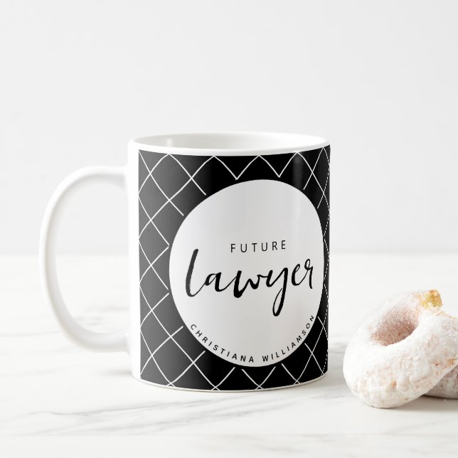 Elegant Future Lawyer Check Pattern Personalised Coffee Mug (With Donut)