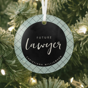 Elegant Future Lawyer Check Pattern Personalised Glass Tree Decoration