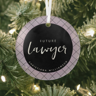 Elegant Future Lawyer Check Pattern Personalised Glass Tree Decoration