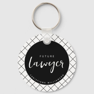 Elegant Future Lawyer Check Pattern Personalised Key Ring