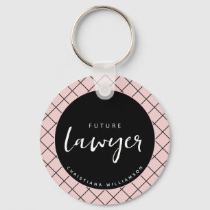 Elegant Future Lawyer Check Pattern Personalised Key Ring