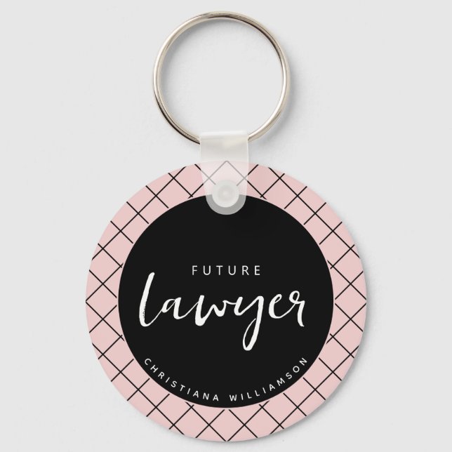 Elegant Future Lawyer Check Pattern Personalised Key Ring (Front)
