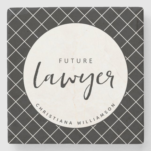 Elegant Future Lawyer Check Pattern Personalised Stone Coaster (Front)