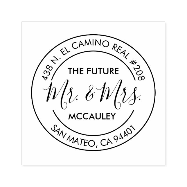 ELEGANT FUTURE MR. & MRS. WEDDING ADDRESS RETURN RUBBER STAMP (Imprint)