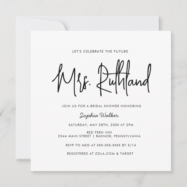 Elegant Future Mrs Black & White Bridal Shower Inv Invitation (Front)