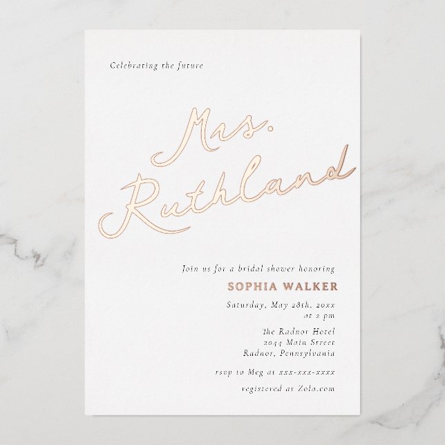 Elegant Future Mrs Bridal Shower Rose Gold Foil (Front)