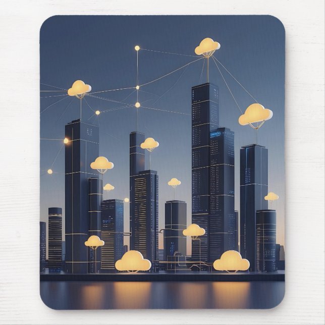 Elegant Futuristic Smart City Wireframe – Glowing  Mouse Pad (Front)