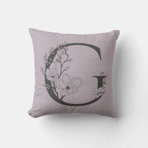 Elegant G Boho Floral Monogram Initial Lilac Grey Cushion