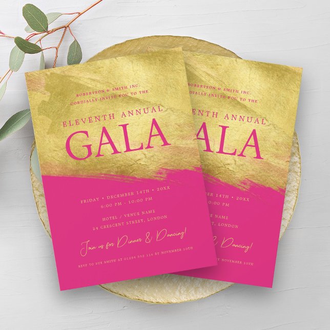Elegant GALA Company Business Gold Brush Hot Pink  Invitation (Elegant GALA Company Business Gold Brush Hot Pink Invitation)
