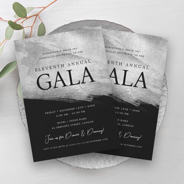 Elegant GALA Company Silver Brush Black  Invitation (Elegant GALA Company Silver Brush Black Invitation)